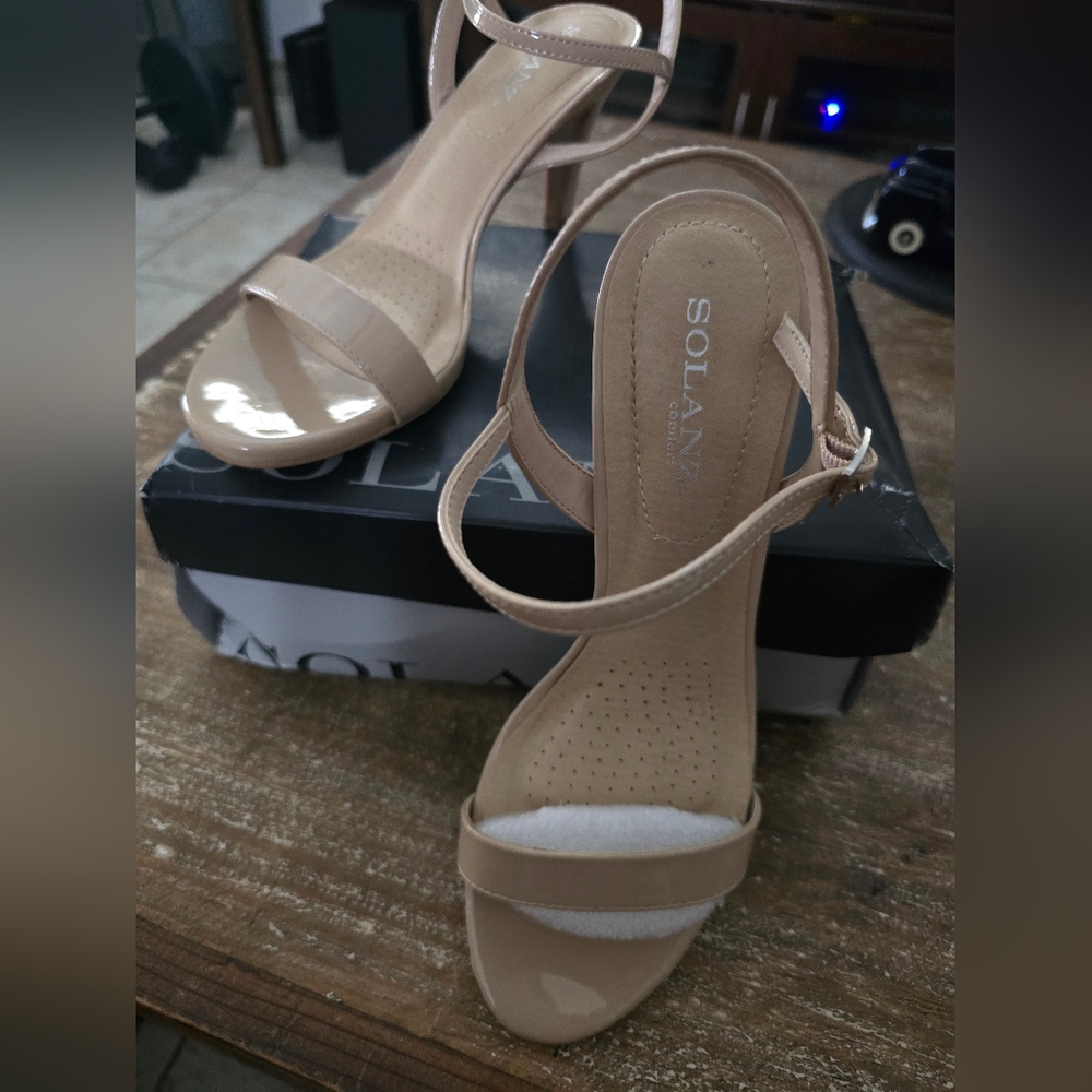 Solanz Dark Nude Block Heel Sandals with Ankle Strap